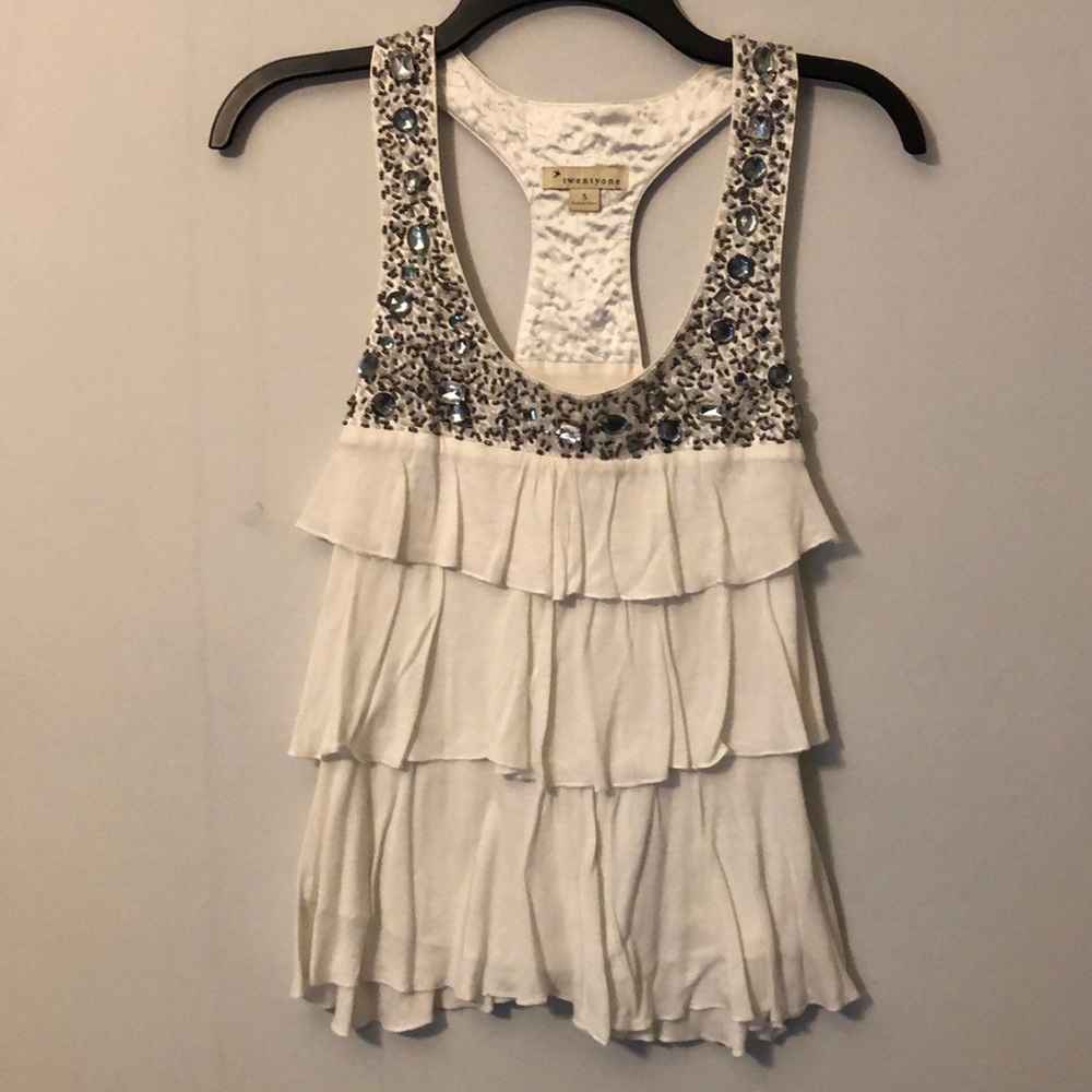 ☀️ Forever 21 Beaded Layered White Top